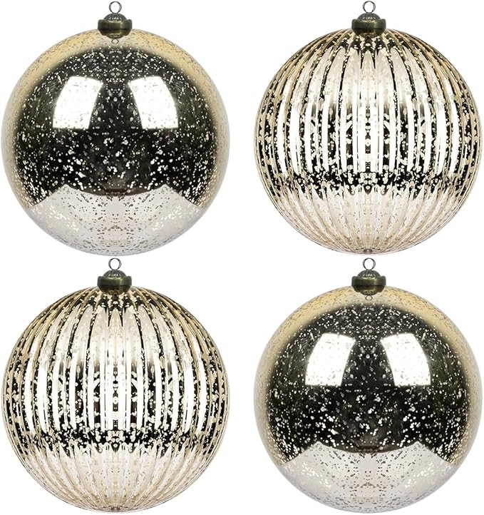 KI Store Christmas Ball Ornaments Champagne 6-Inch Set of 4 Extra Large Hanging Tree Ball Ornamen... | Amazon (US)