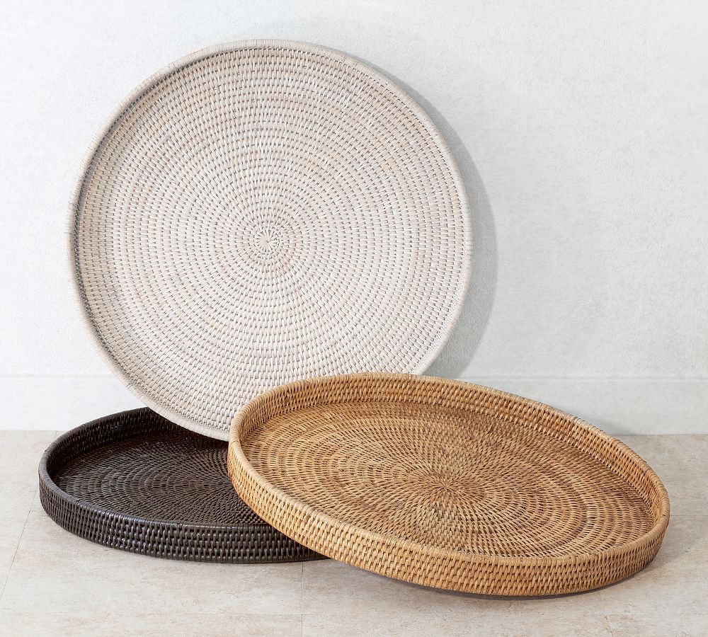 Tava Handwoven Rattan Round Serving Tray | Pottery Barn | Pottery Barn (US)