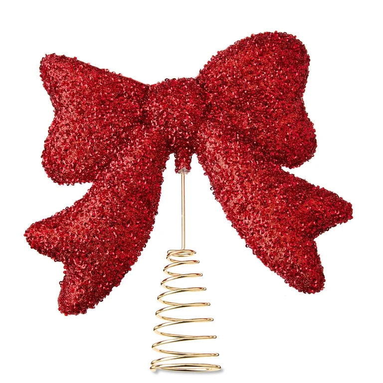 Chunky Sequins and Beads Bow Christmas Tree Topper, Red, 9.5", by Holiday Time | Walmart (US)