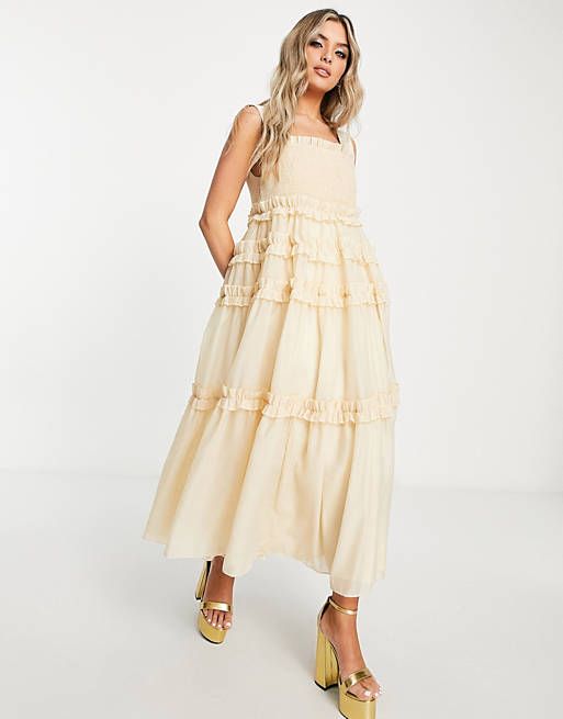 Dream Sister Jane square neck organza smock dress in soft yellow | ASOS (Global)