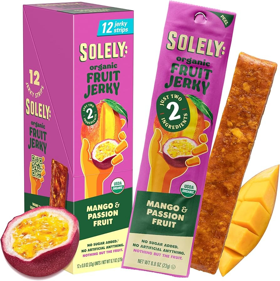 SOLELY - Organic Mango Passion Fruit Jerky - 12 Individually Wrapped Strips - Fruit Leather Made ... | Amazon (US)