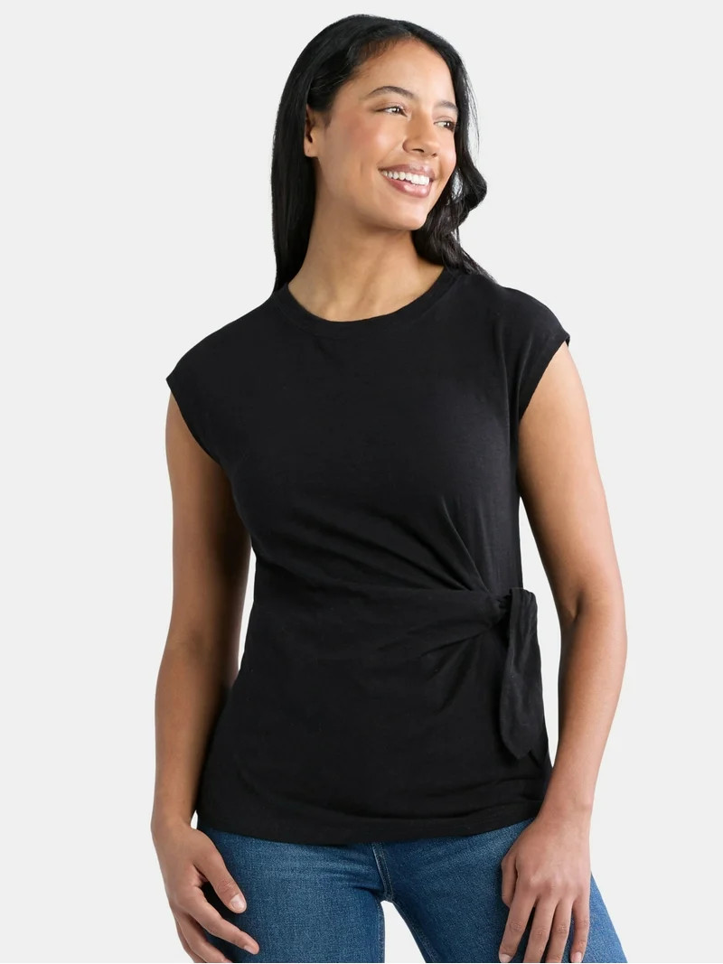 Time and Tru Women's Cotton Side Tie Top, Sizes XS-XXXL | Walmart (US)