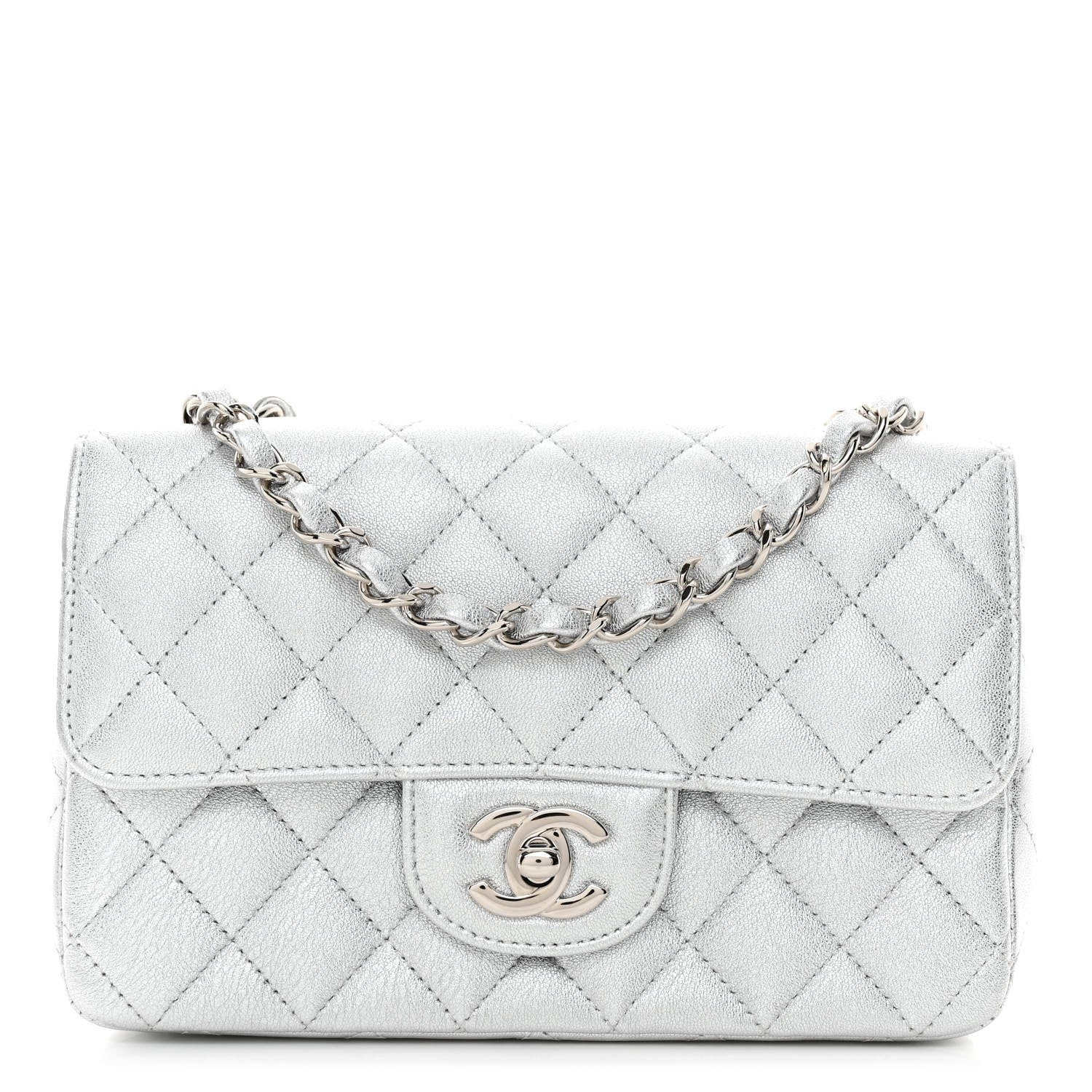 Metallic Lambskin Quilted Mini Rectangular Flap Silver | FASHIONPHILE (US)