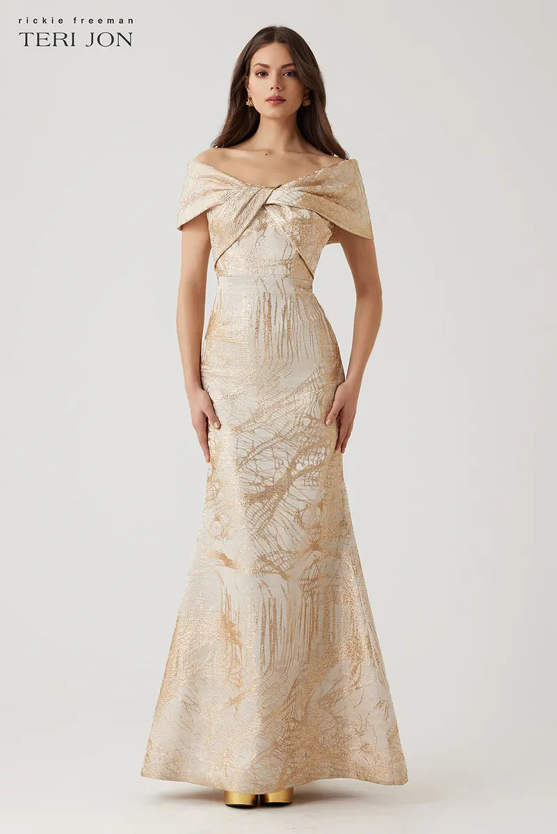 Metallic Jacquard Twist Mermaid Gown | TERI JON