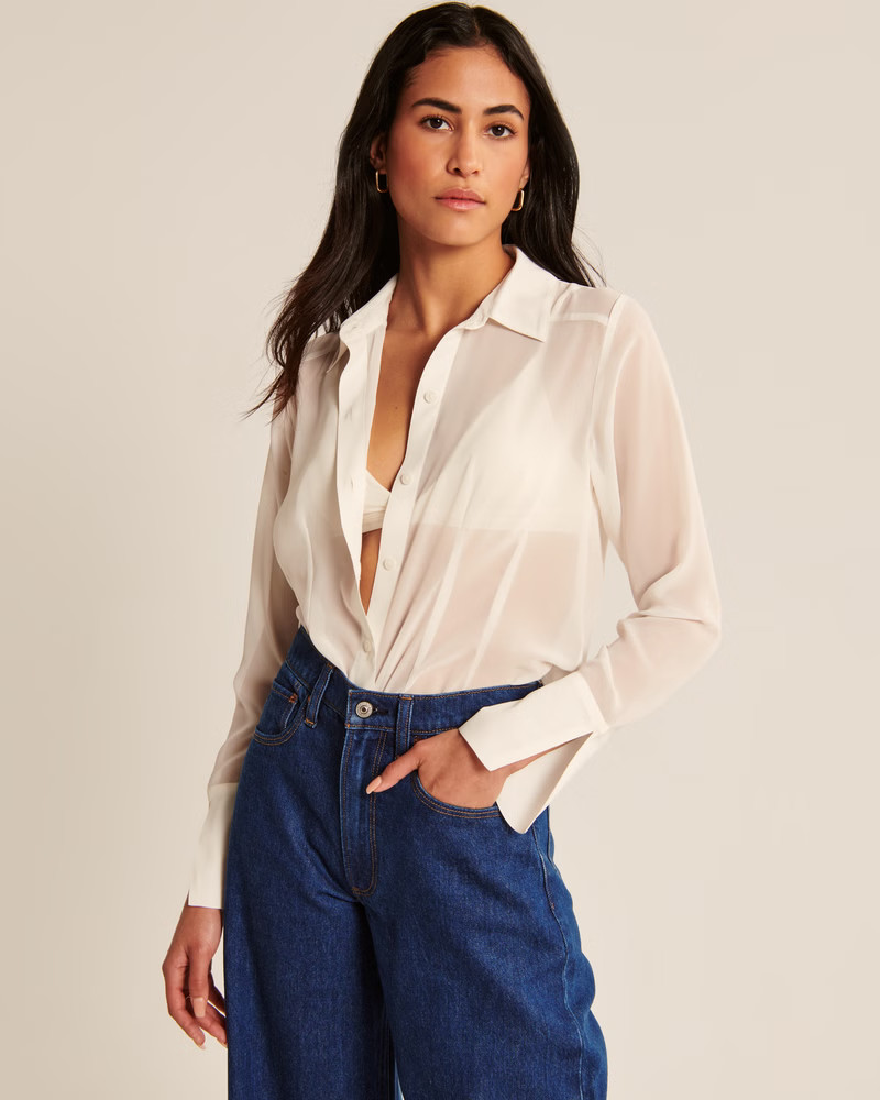 Women's Long-Sleeve Sheer Shirt | Women's Tops | Abercrombie.com | Abercrombie & Fitch (US)