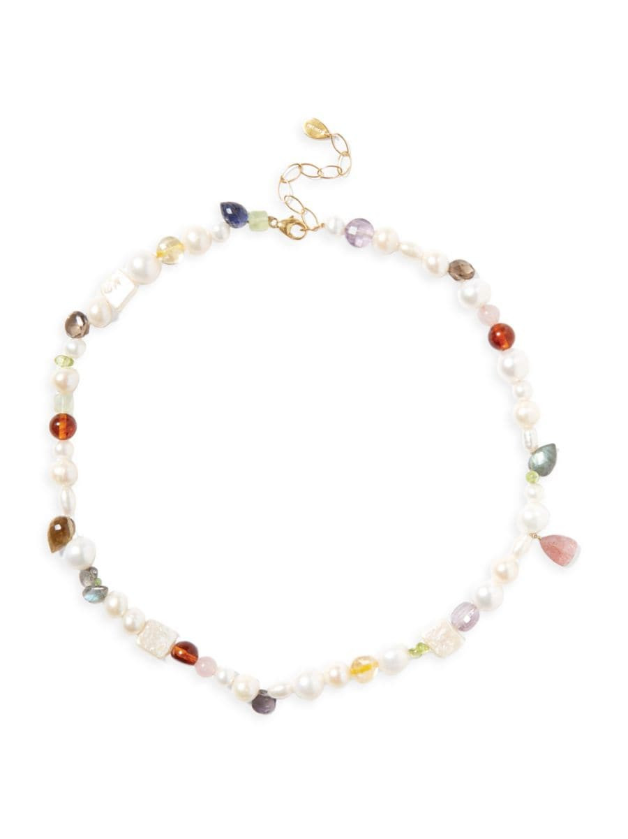 18K-Gold-Plated, Freshwater Pearl & Multi-Gemstone Beaded Necklace | Saks Fifth Avenue