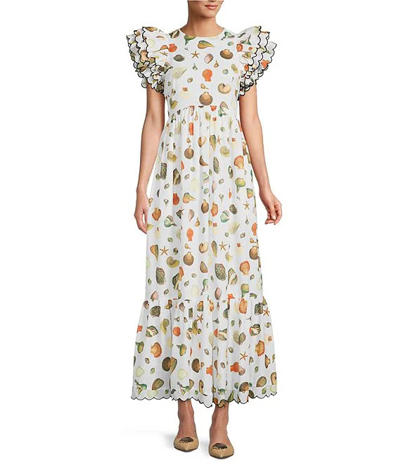 x Jennifer Sumko Capri Dropped Waist Ruffle Sleeve Maxi Dress | Dillard's