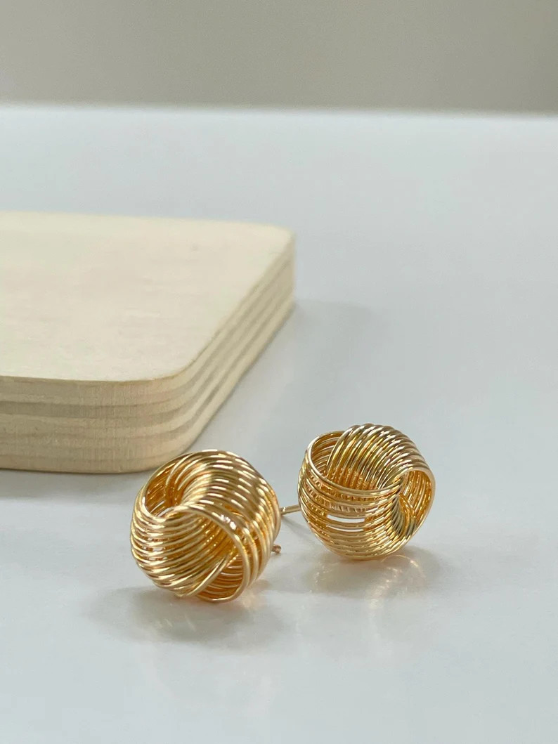 18k Gold Love Knot Earrings, Minimalist Knot Earrings, Gift For Her, Dainty Stud Earrings, Brides... | Etsy (US)