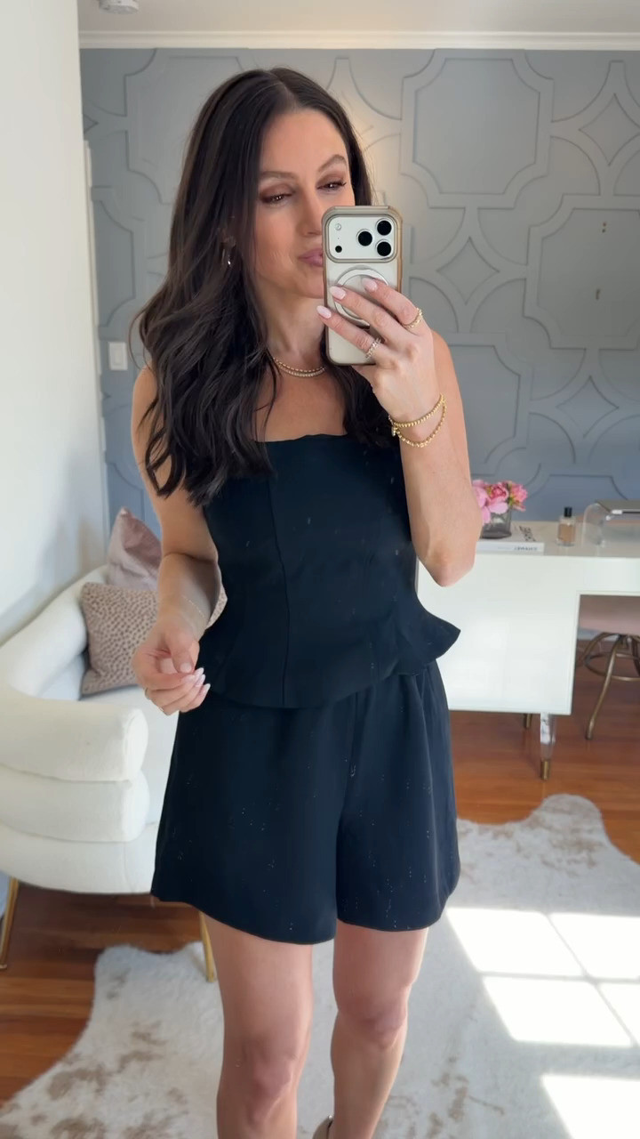 A black peplum top and matching shorts make for an effortlessly chic two-piece — perfect for date night or dinner out. True to size in both pieces.

Aritzia Summer 2026 • Stylist Picks • Effortless Everyday Looks 

 #LTKootd #LTKSeasonal #LTKOver40