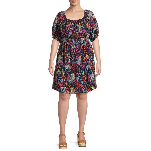 Terra & Sky Women's Plus Size Puff Sleeve Dress with Tie Back | Walmart (US)