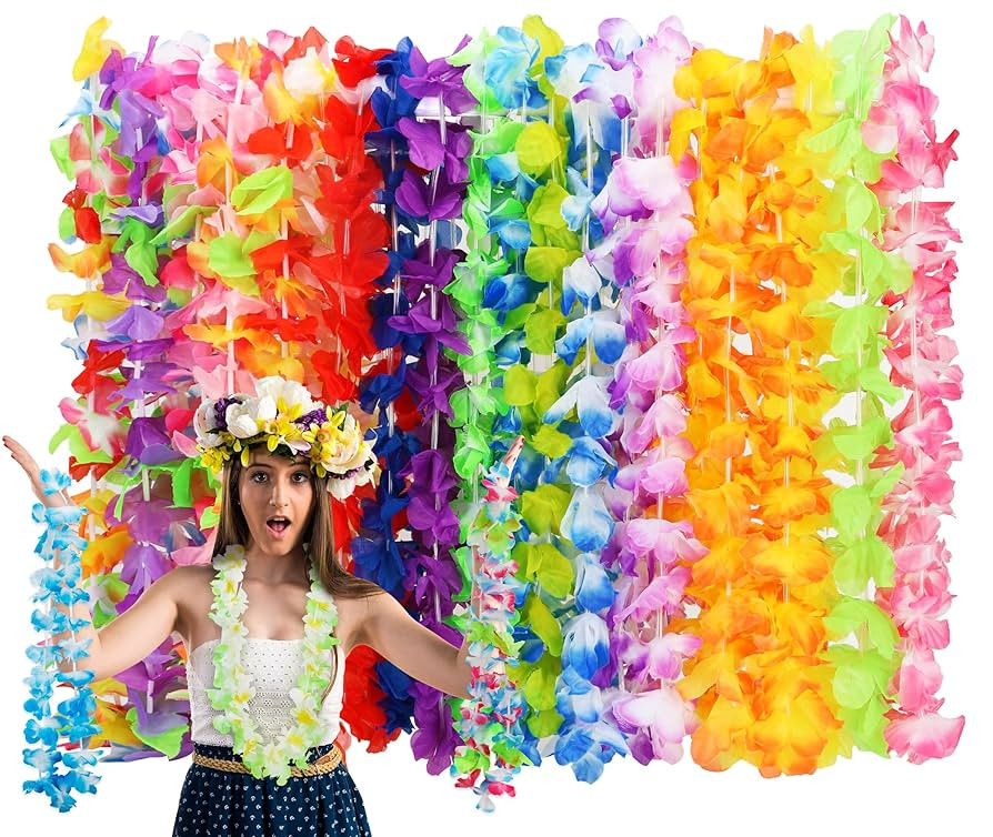 24pcs Leis for Luau Party, Hawaiian Leis Bulk Decorations Silk Flower Necklace, Colorful Tropical... | Amazon (US)