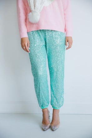 TEAL SEQUIN PANTS | Judith March