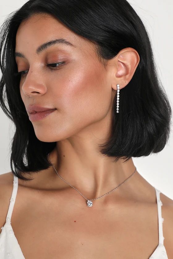 Lovely Abundance 24KT Silver Rhinestone Drop Earrings | Lulus
