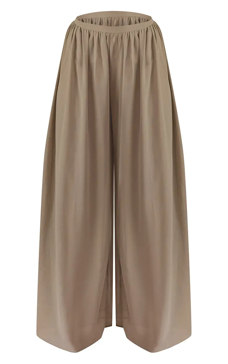 PLT Label Dark Taupe Chiffon Wide Leg Trousers Co-ord | PrettyLittleThing UK