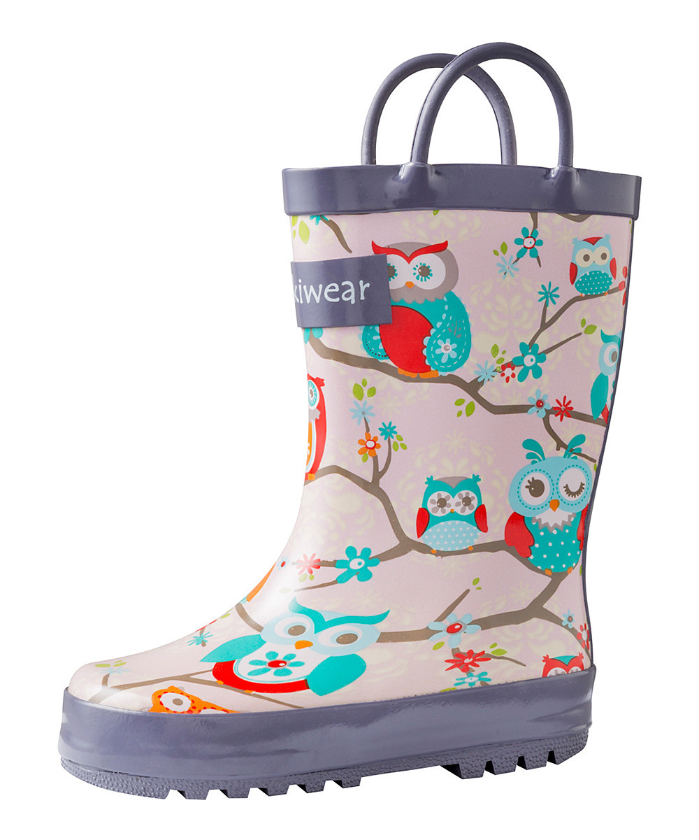 Oaki Rain boots Perched - Pink & Mint Owl Rain Boot - Kids | Zulily