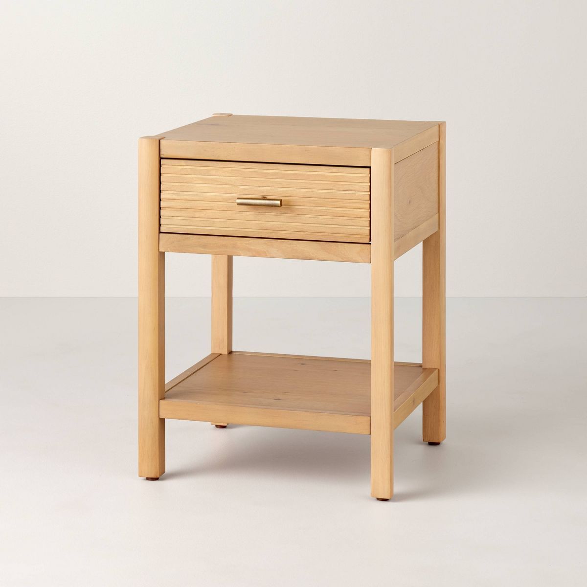 Grooved Wood Square Accent Side Table with Drawer - Natural - Hearth & Hand™ with Magnolia | Target