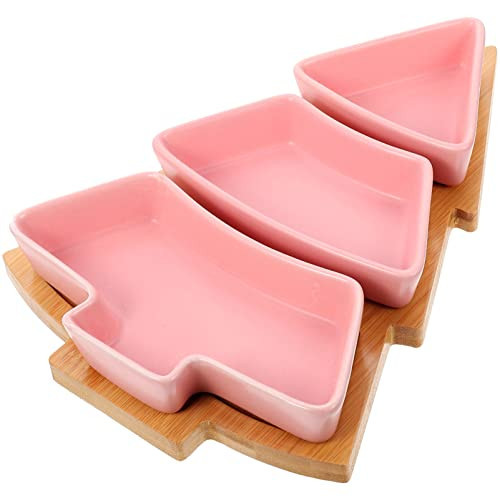 Angoily Christmas Tree Shaped Platter Ceramic Christmas Serving Tray for Entertaining, Food Serving Platter with Base for Appetizer, Snacks, Fruit, Candy Dessert for Xmas Party (Pink,26.4cm) | Amazon (US)