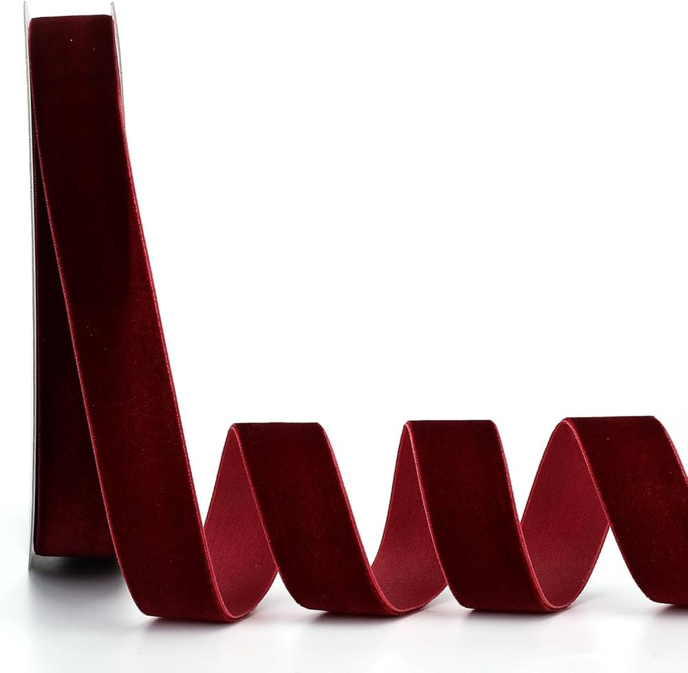 Ewaymado Burgundy Velvet Ribbon 1 Inch x 20Yd,Great for Gift Wrapping,Hair Bows,Christmas,Wedding... | Amazon (US)