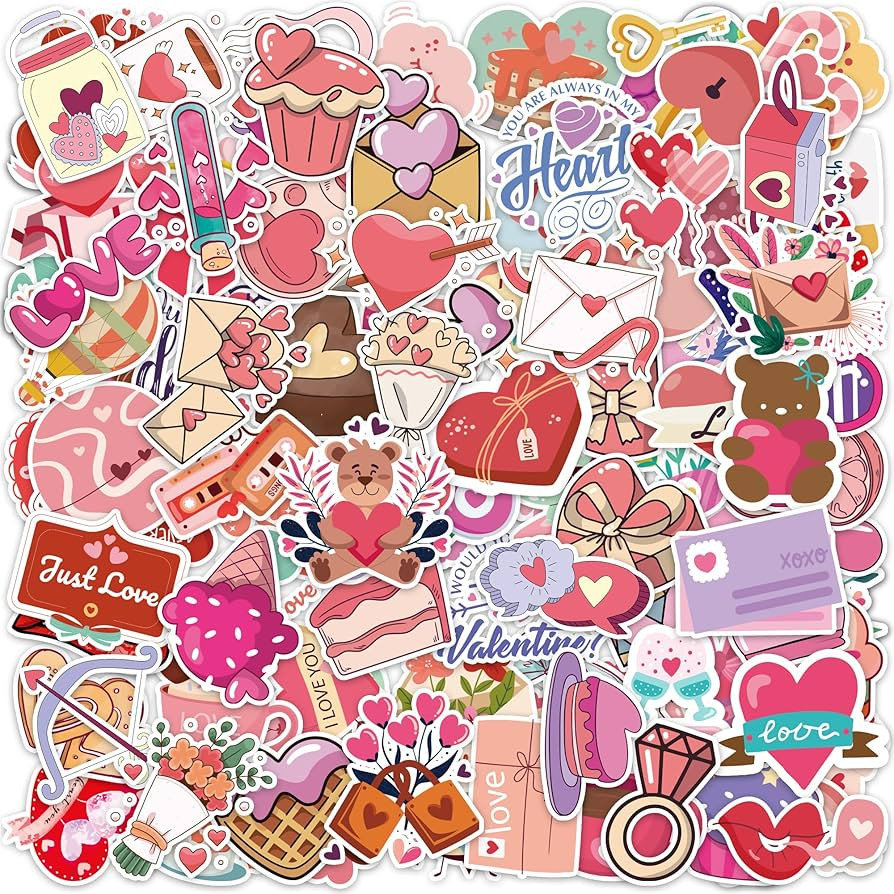 Valentines Stickers - Valentines Day Gifts for Kid - 100 PCS Vinyl Heart Stickers - Valentine Cra... | Amazon (US)