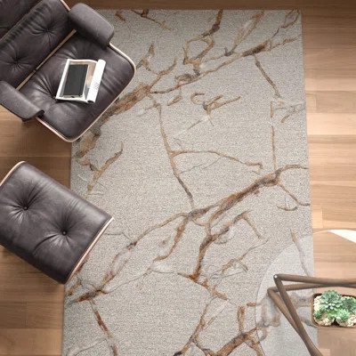 Aekerly Abstract Handmade Tufted Light Gray/Gold/Taupe/Ivory Area Rug | Wayfair North America