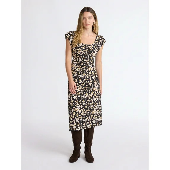 Scoop Women’s Puff Sleeve Midi Dress, Sizes XS-XXL | Walmart (US)