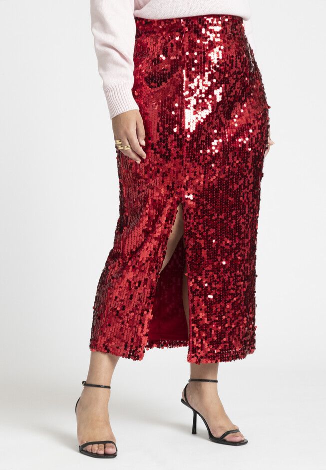 Sequin Column Midi Skirt | Eloquii