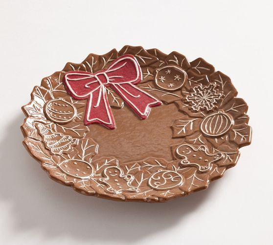 Gingerbread Wreath Stoneware Serving Platter | Pottery Barn (US)