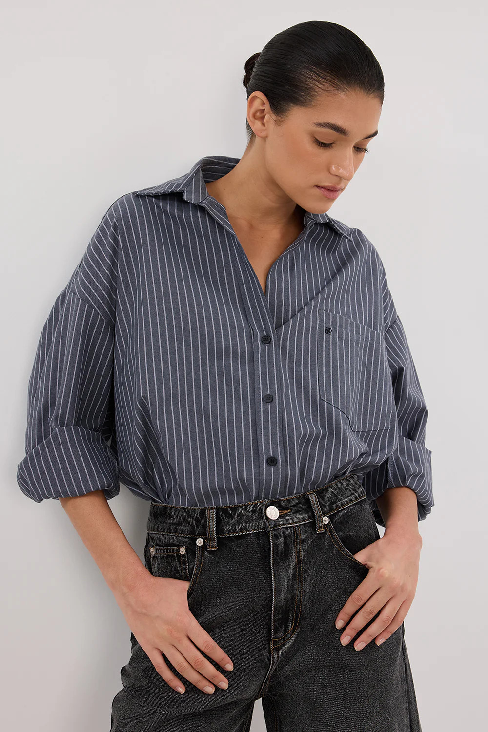 MASON SLATE STRIPE OVERSIZED SHIRT | DISSH