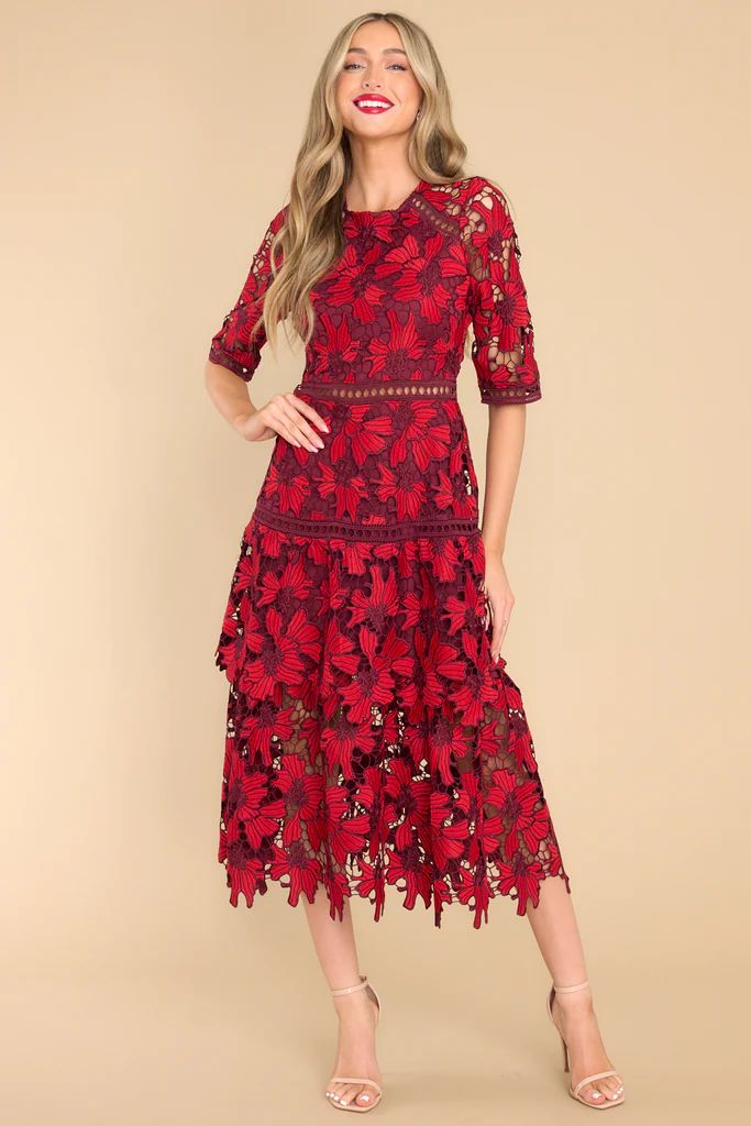 Get To The Point Red Lace Midi Dress | Red Dress 