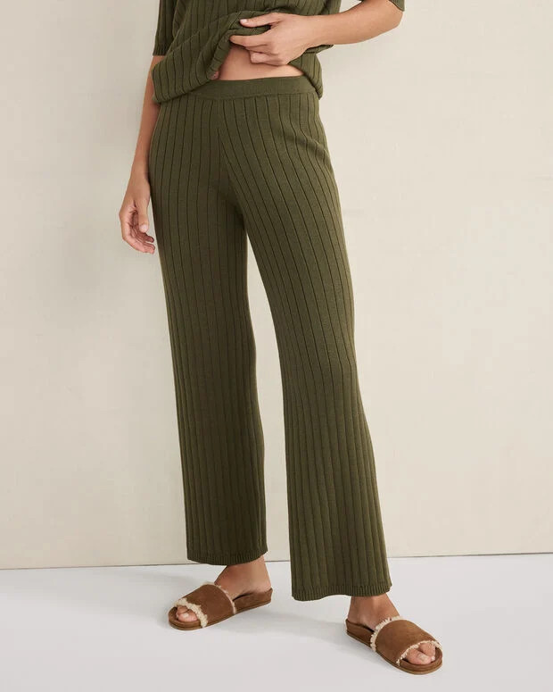 Organic Cotton Ribbed Straight Leg Pants | Talbots