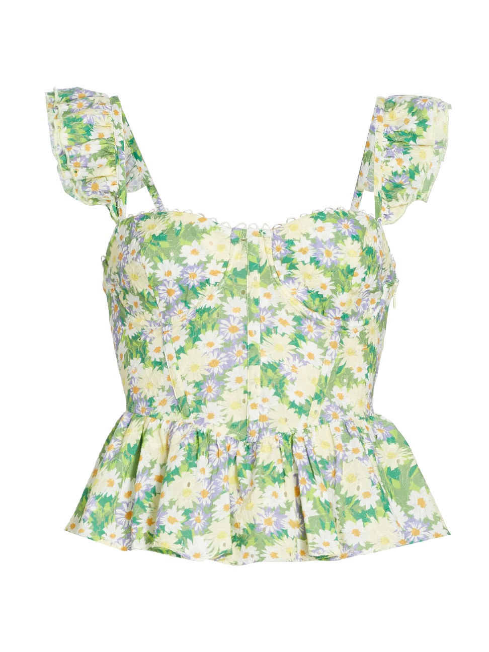 Women's Baylin Floral Cotton Bustier Top - Purple Green Floral - Size XS | Saks Fifth Avenue
