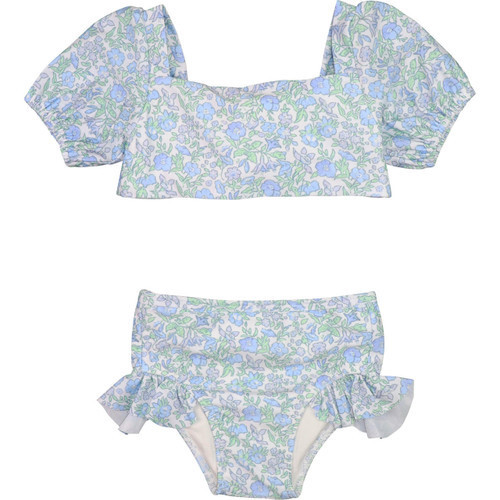 Blue And Green Floral Tie Back Lycra Bikini | Cecil and Lou