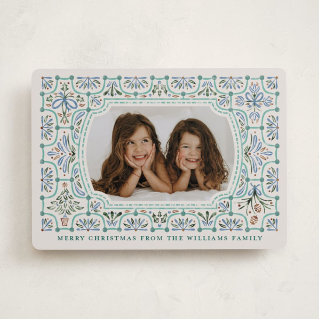 "Festive Folk Frame" - Customizable Christmas Photo Cards in Red by Paper Sun Studio. | Minted