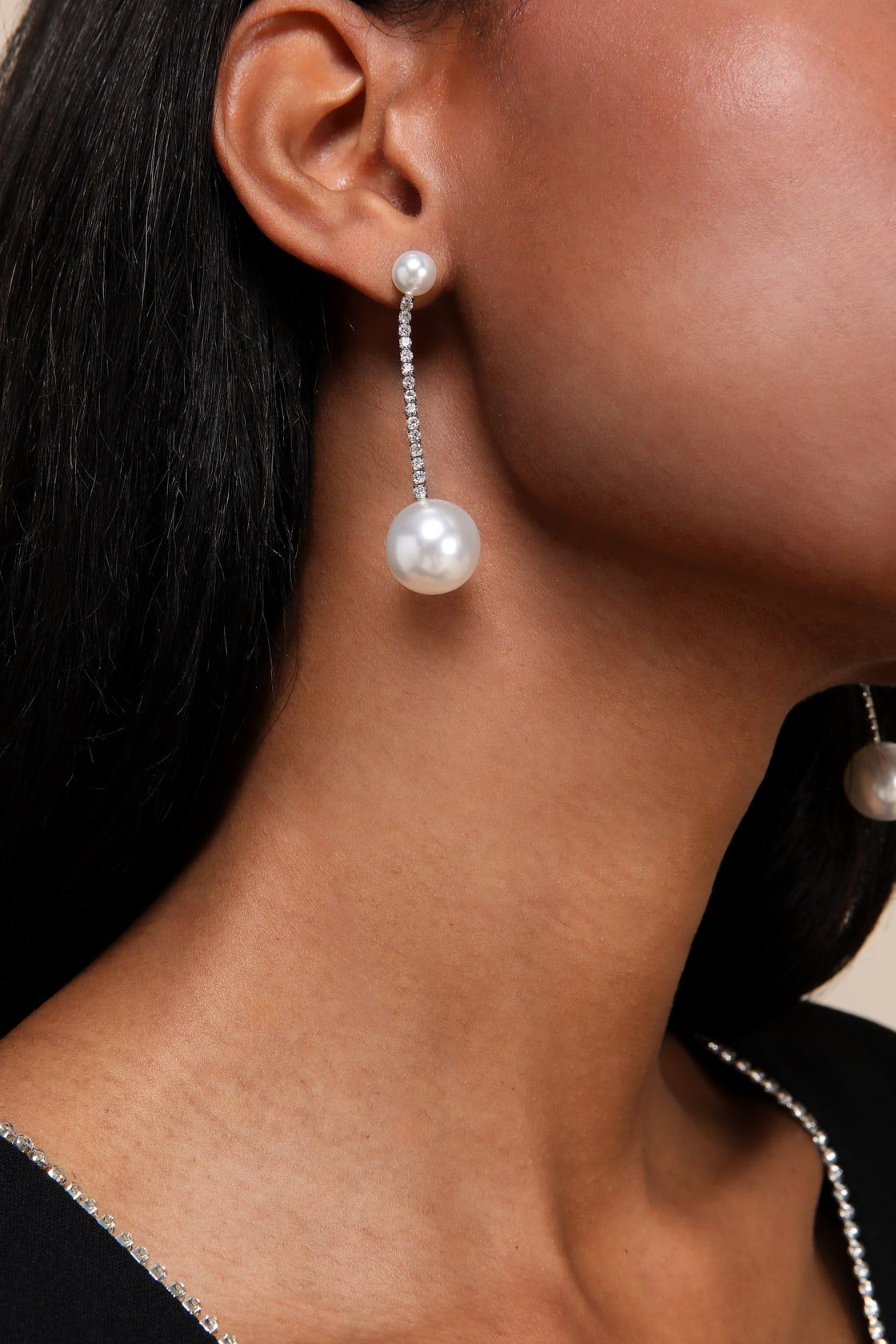 Stunning Design Silver Pearl Rhinestone Drop Earrings | Lulus (US)
