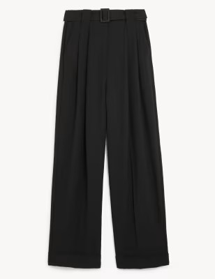 Belted Relaxed Straight Trousers | Marks & Spencer (UK)