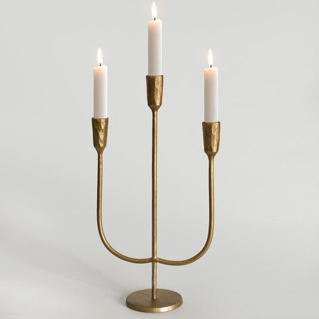 3-Candle Cast Iron Metal Candelabra Candlestick Holders 15 inch Tall Candle Holder Wedding Event Candelabra Candle Stand Brass Gold | Walmart (US)