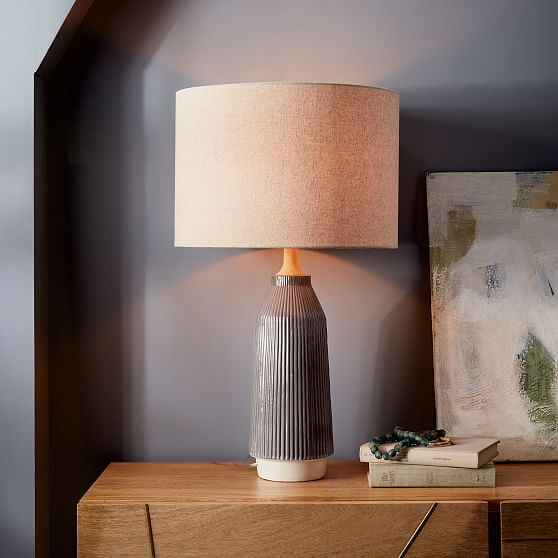 Roar and Rabbit Table Lamp Warm Grey Natural Linen (28"") | West Elm (US)