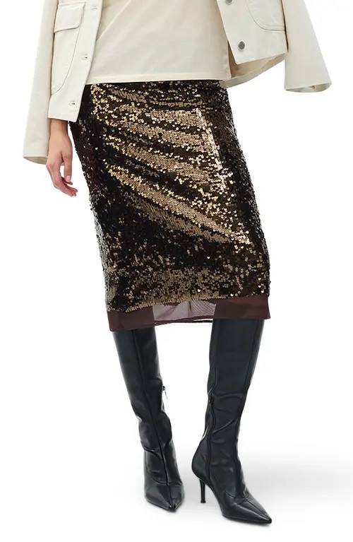 rag & bone Lucy Sequin Pencil Skirt in Coffee at Nordstrom, Size Large | Nordstrom