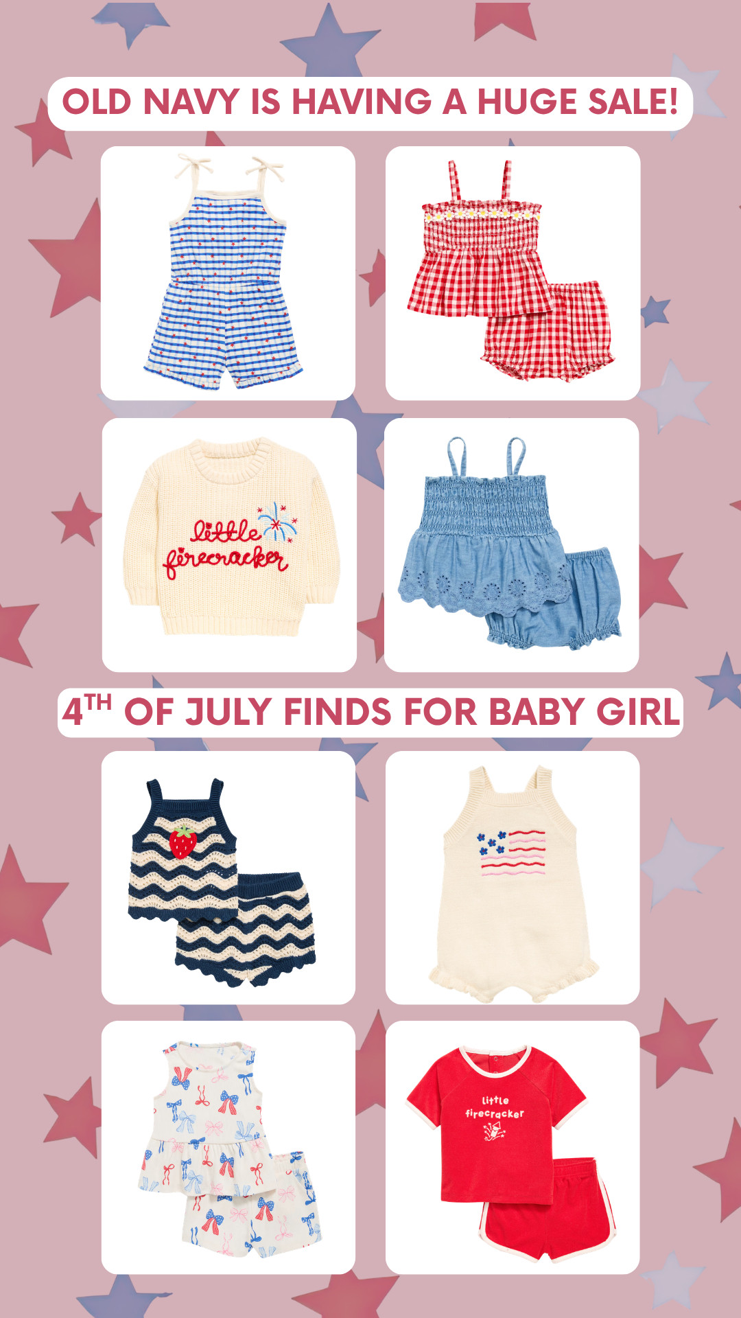 Old Navy Sale finds for baby girl for the 4th of July!

Old Navy Sale, Old Navy seasonal, 4th of July finds, baby girl summer haul 

 #LTKSeasonal #LTKBaby #LTKKids