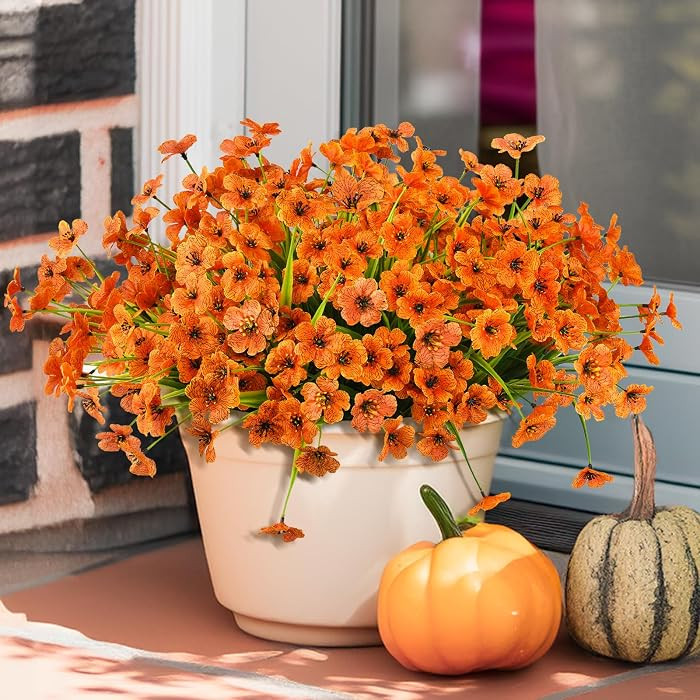 Artificial Fake Plants Flowers for Outdoor Outside Fall Decoration,12 Bundles Faux Silk Orange Da... | Amazon (US)