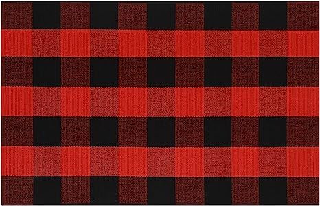 SEEKSEE 100% Cotton Buffalo Plaid Rug 27.5'' x 43'' Black and Red Rug Buffalo Plaid Doormat Washa... | Amazon (US)