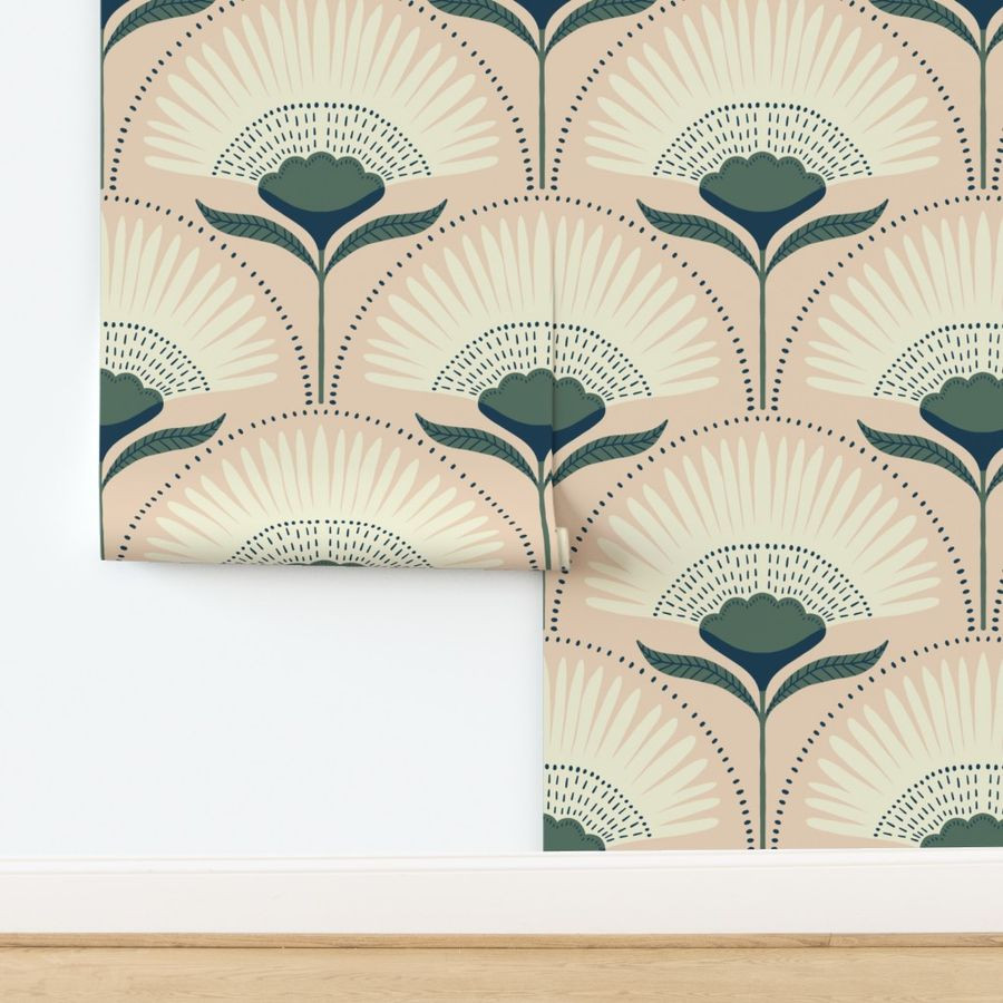 aara 2  floral/palm - pink/military green Wallpaper byscarlet_soleil | Spoonflower