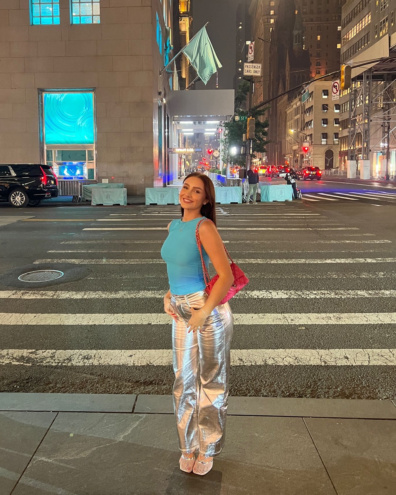 PLT turquoise blue tank top, Whitefox silver jeans, Public desire netted heels 🩵

#LTKeurope #LTKspring #LTKuk