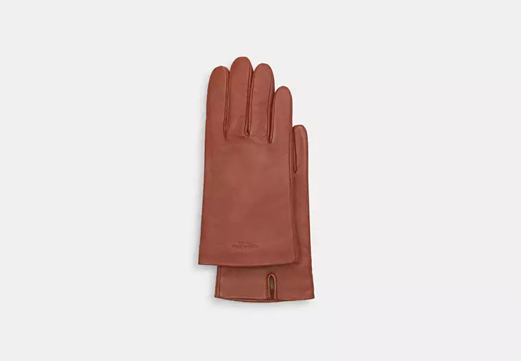 Coach Outlet Leather Tech Gloves - Brown, Size: Large | Coach Outlet US