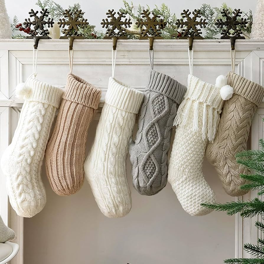 Christmas Stockings: 6 Pack Cable Knit Patterns Fireplace Stockings, Cozy Hanging Xmas Stockings ... | Amazon (US)