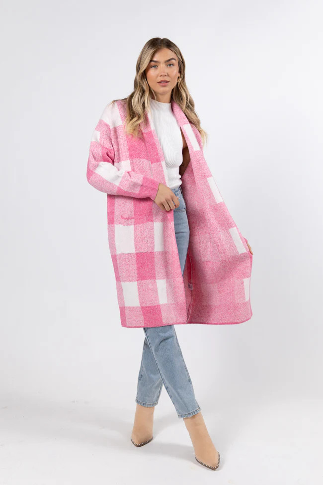 News To Me Pink Plaid Sweater Coat FINAL SALE | Pink Lily