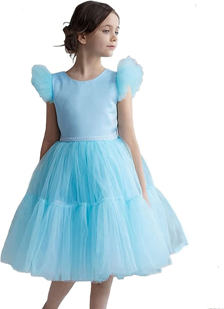 Adaniwli Big Girls Bridesmaid Dress Backless Princess Dress Tulle Wedding Flower Girl Dress | Amazon (US)