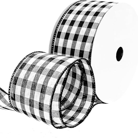 Wired Black and White Gingham Plaid Ribbon 2-1/2" x 25 Yards Black Checker Ribbon for Gift Wrappi... | Amazon (US)
