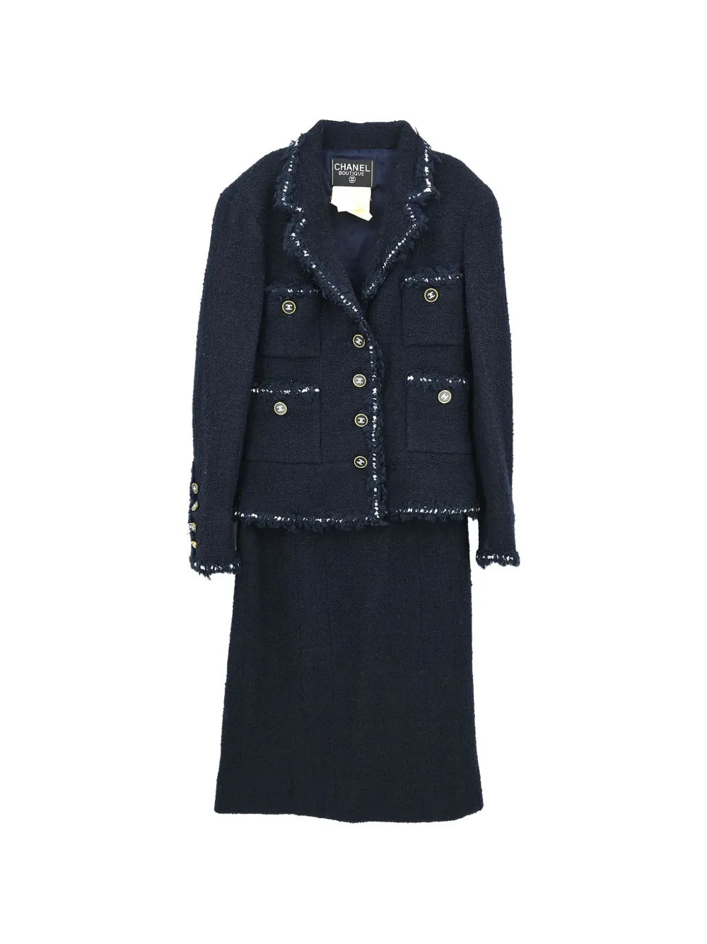 CHANEL Pre-Owned 1994 frayed-trim skirt suit - Blue | Farfetch Global