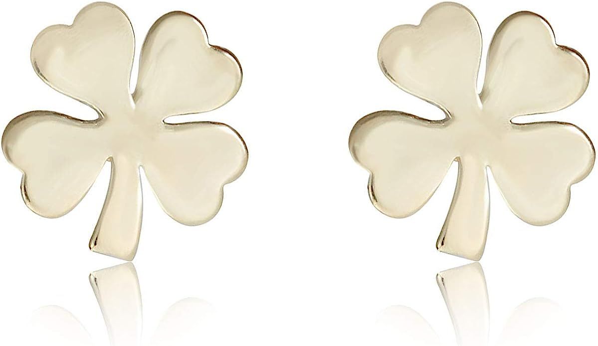 AVORA 10K Yellow Gold Irish Lucky Shamrock Four-Leaf Clover Stud Earrings | Amazon (US)